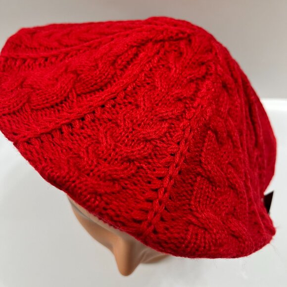 Hat - Wool Knitted Thick Beret / Beanie -Women's- Bright Red- NWT - Picture 3 of 5